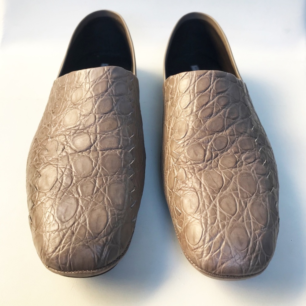 BOTTEGA VENETA BEIGE CROCODILE UPPER LEATHER LOAFER FLATE MEN'S 42 ; US 9; UK 8
